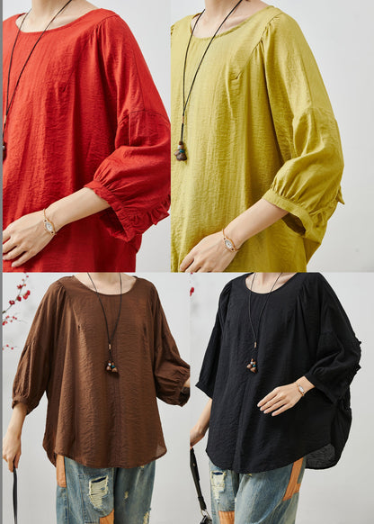 Chocolate Ruffles Cotton Loose Tops Batwing Sleeve