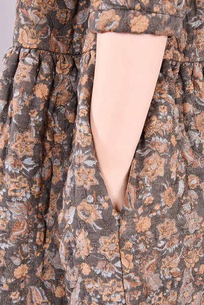 Winter Quilted Print Dress Cotton Linen Dress