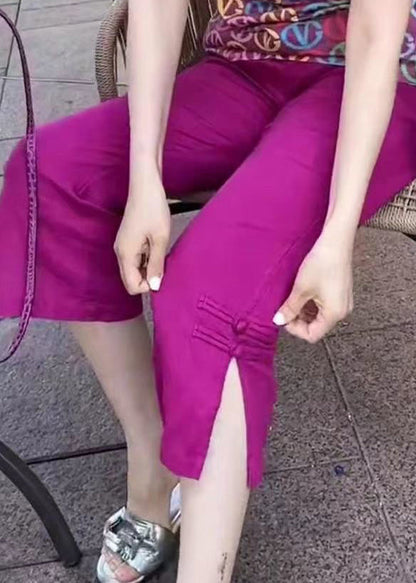 New Rose Side Open Cotton Crop Pants Summer