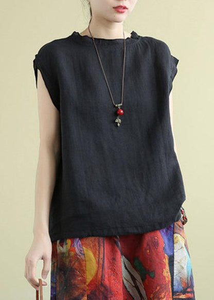 Stylish Green O-neck Sleeveless Linen Summer Tops