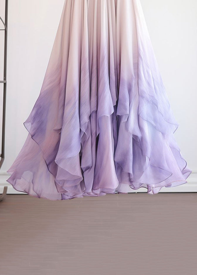 Purple Gradient Color High Waist Chiffon Skirts Summer
