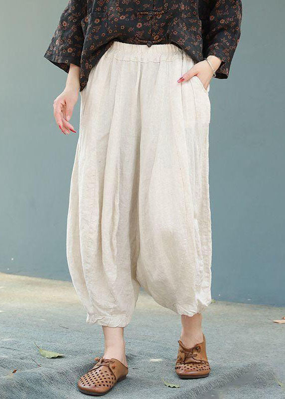 Purple Elastic Waist Pockets Patchwork Cotton Lantern Pants Summer