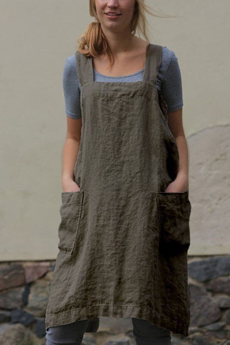 Cotton Linen Apron Mini Dress