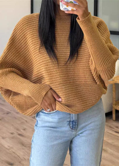 Caramel O Neck Thick Knitted Sweaters Tops Fall