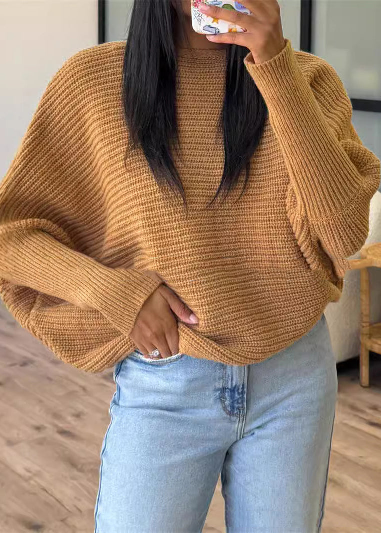 Caramel O Neck Thick Knitted Sweaters Tops Fall