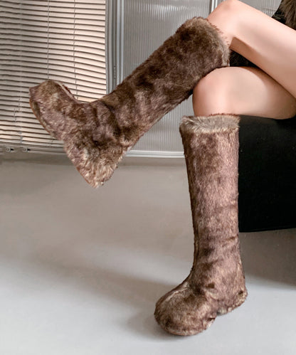Stylish White Fuzzy Fur Fluffy Splicing Platform Boots