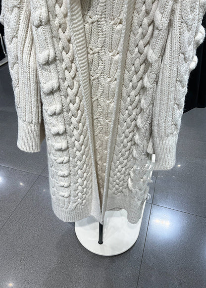 Stylish Beige Peter Pan Collar Cable Knit Cardigans Spring