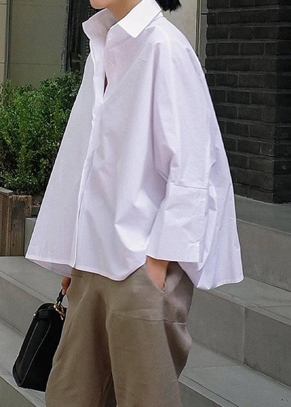 Natural White Peter Pan Collar Shirts Spring