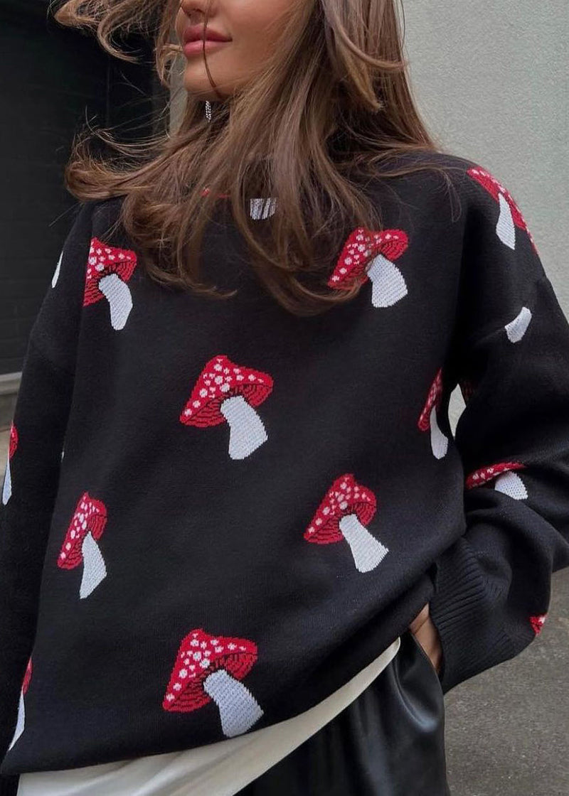 Grey O Neck Jacquard Thick Knit Sweater Fall