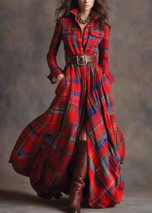 French Multi Plaid Peter Pan Collar Patchwork Cotton Dress Fall