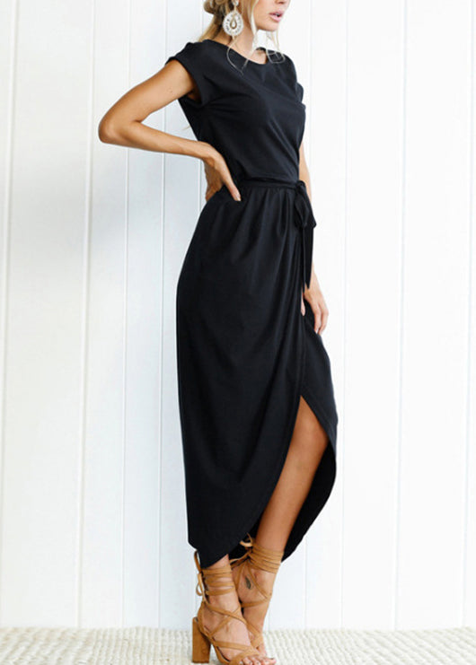 European and American Front Open Asymmetrical Short Sleeved Dress