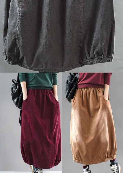 Grey Black Wrinkled Patchwork Corduroy Skirts Spring