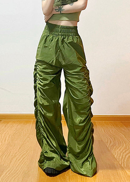 Black Elastic Waist Wrinkled Straight Pants Summer