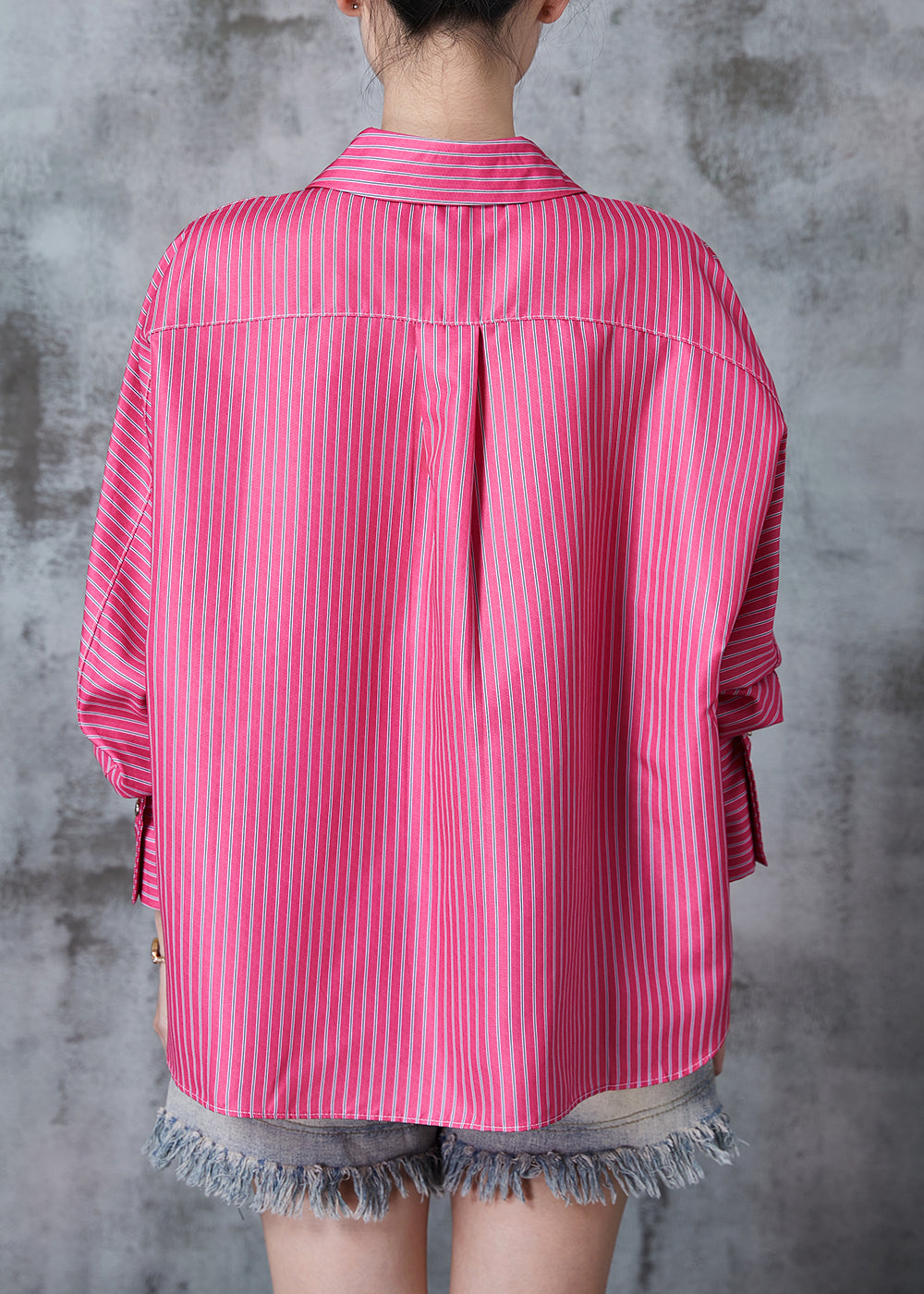 Rose Peter Pan Collar Striped Cotton Shirts Fall