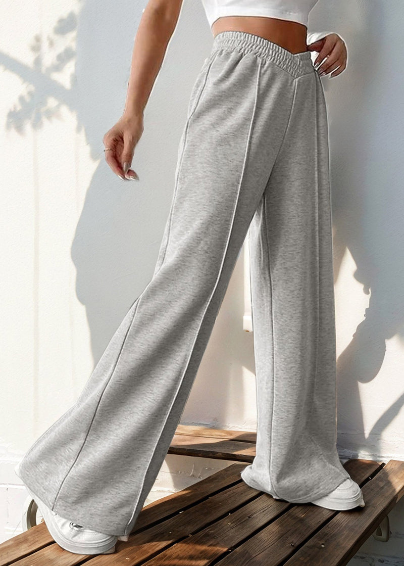Loose Light Grey Elastic Waist Cotton Pants Spring