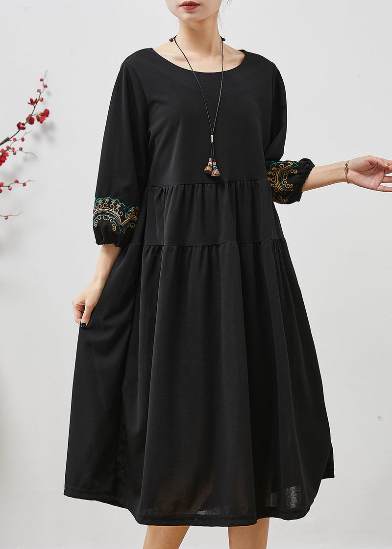 Black Embroidered Oversized Robe Dresses Bracelet Sleeve