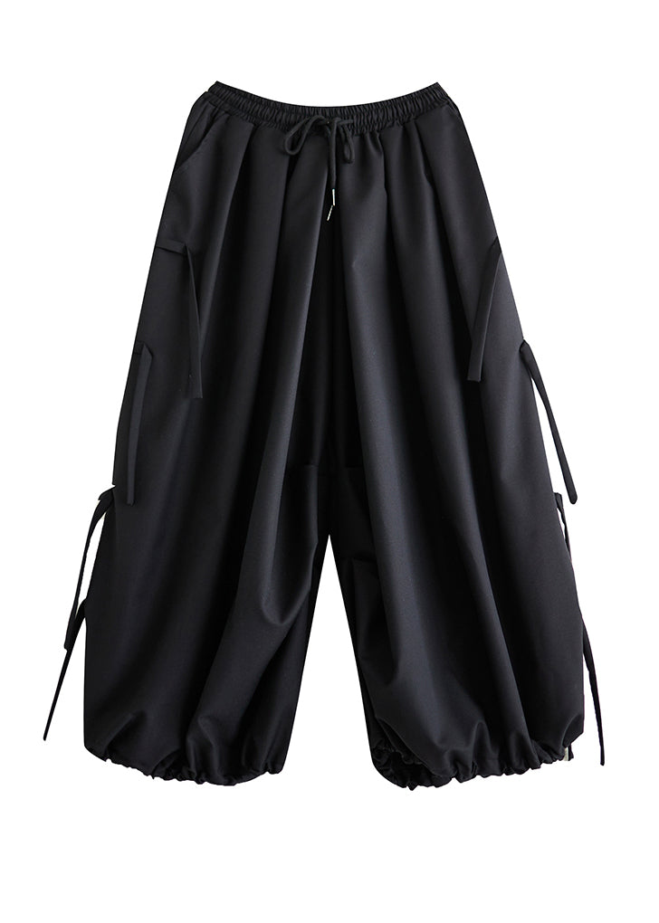 Black Tasseled Oversized Cotton Harem Pants Spring