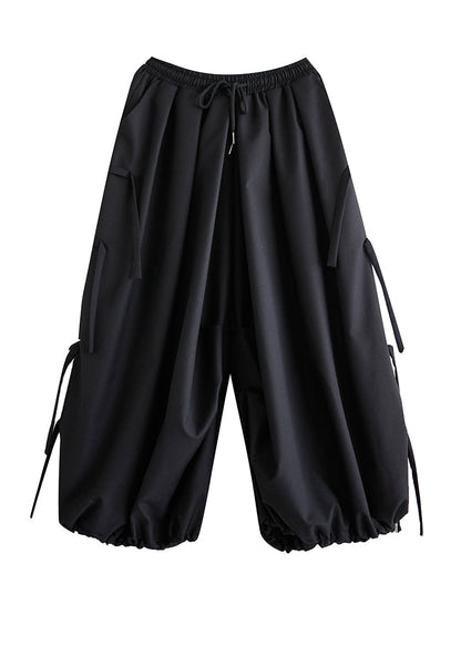 Black Tasseled Oversized Cotton Harem Pants Spring