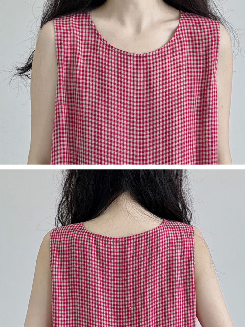 Summer Plaid Loose Vest Dress