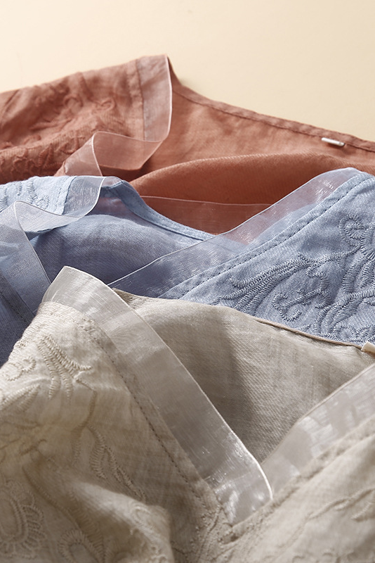 Summer Short Sleeve Shirt Embroidered Linen Tops