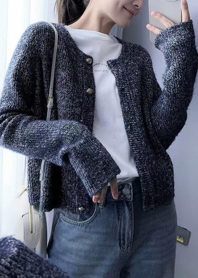 Grey O Neck Button Cozy Wool Knit Cardigans Fall