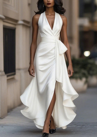 Mulberry Ruffled Asymmetrical Design Silk Dresses Summer