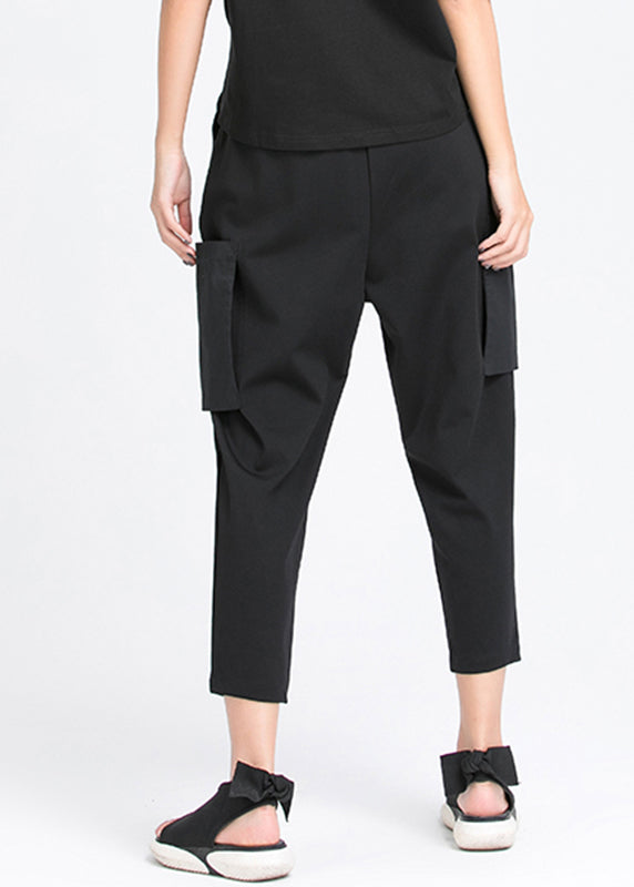 Black Patchwork Harem Pants Spring