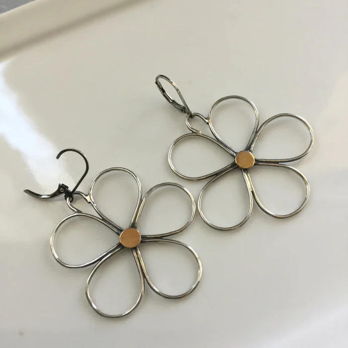 Silver Hollow Flower Earrings