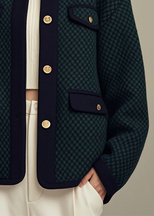 Loose Green O-neck Button Cotton Coats Fall