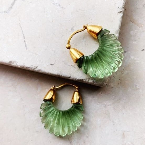 Green Glass Hoop Earrings
