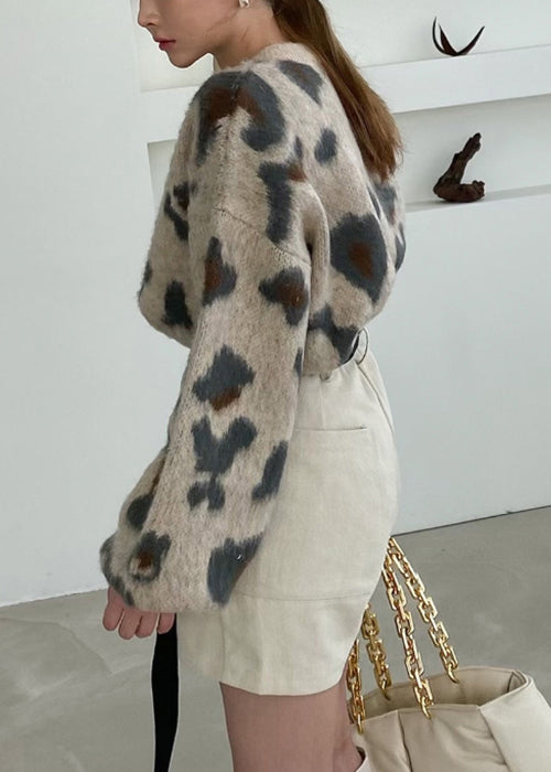 Jacquard Khaki O Neck Shawl and Sweater Knit Two Pieces Set Winter