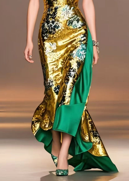 Golden Print Asymmetrical Exra Large Hem Vestidos Dress Summer
