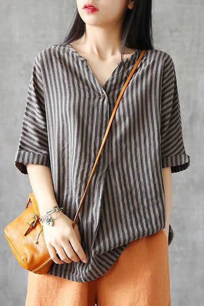 Limited Stock- Single Button Stripe Summer T-shirt