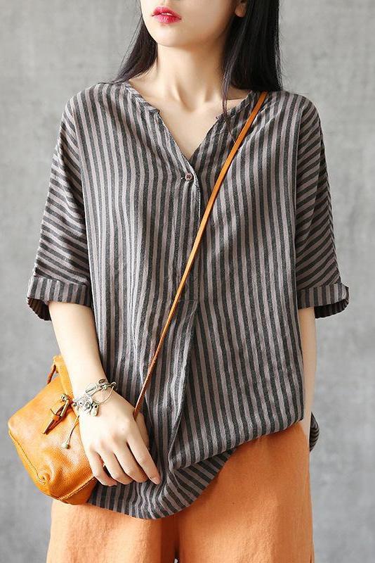 Limited Stock- Single Button Stripe Summer T-shirt