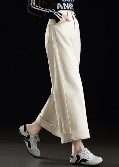 White Oversized Denim Straight Crop Pants Spring