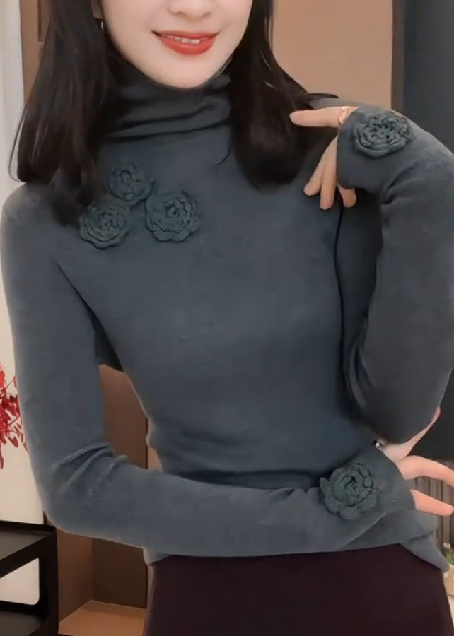 Fitted Purple Hign Neck Patchwork Knit Sweaters Fall