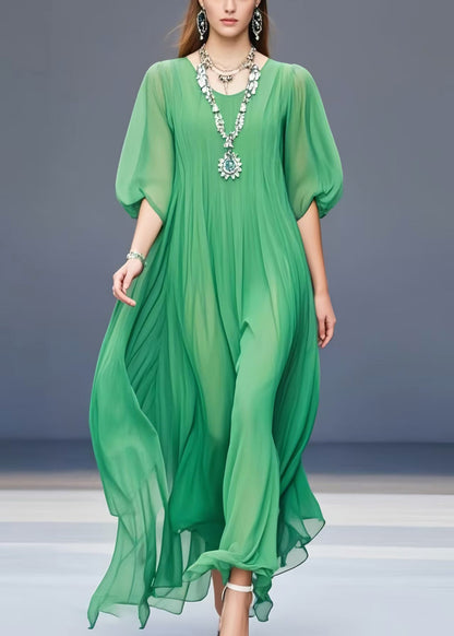 Grass Green Oversized Draping Chiffon Dress Summer