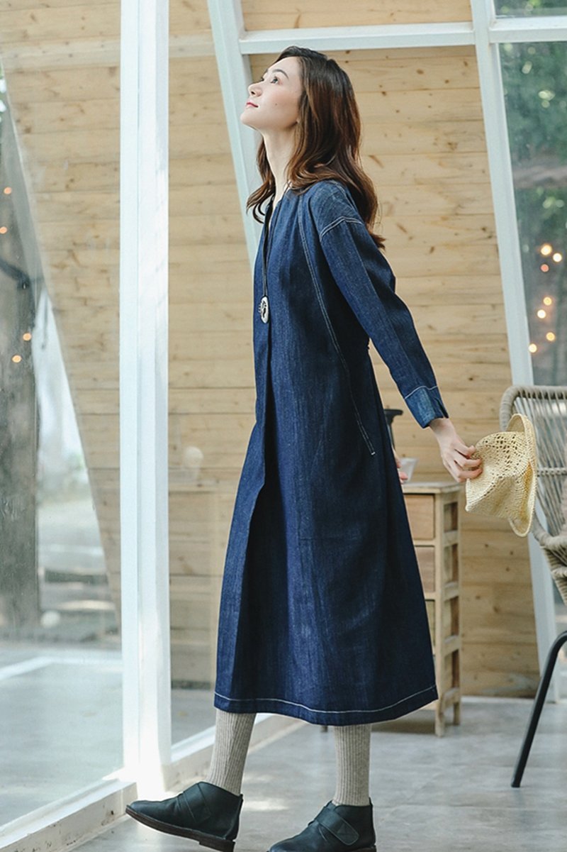 Loose Blue Denim Maxi Dresses Cowboy Outfits