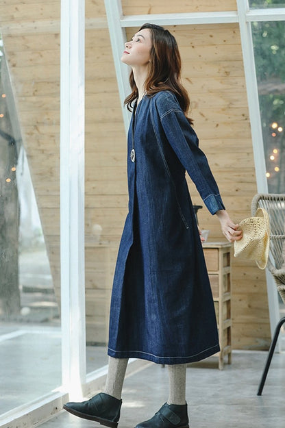 Loose Blue Denim Maxi Dresses Cowboy Outfits