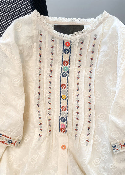 White Embroidered Lace Loose Shirts Summer