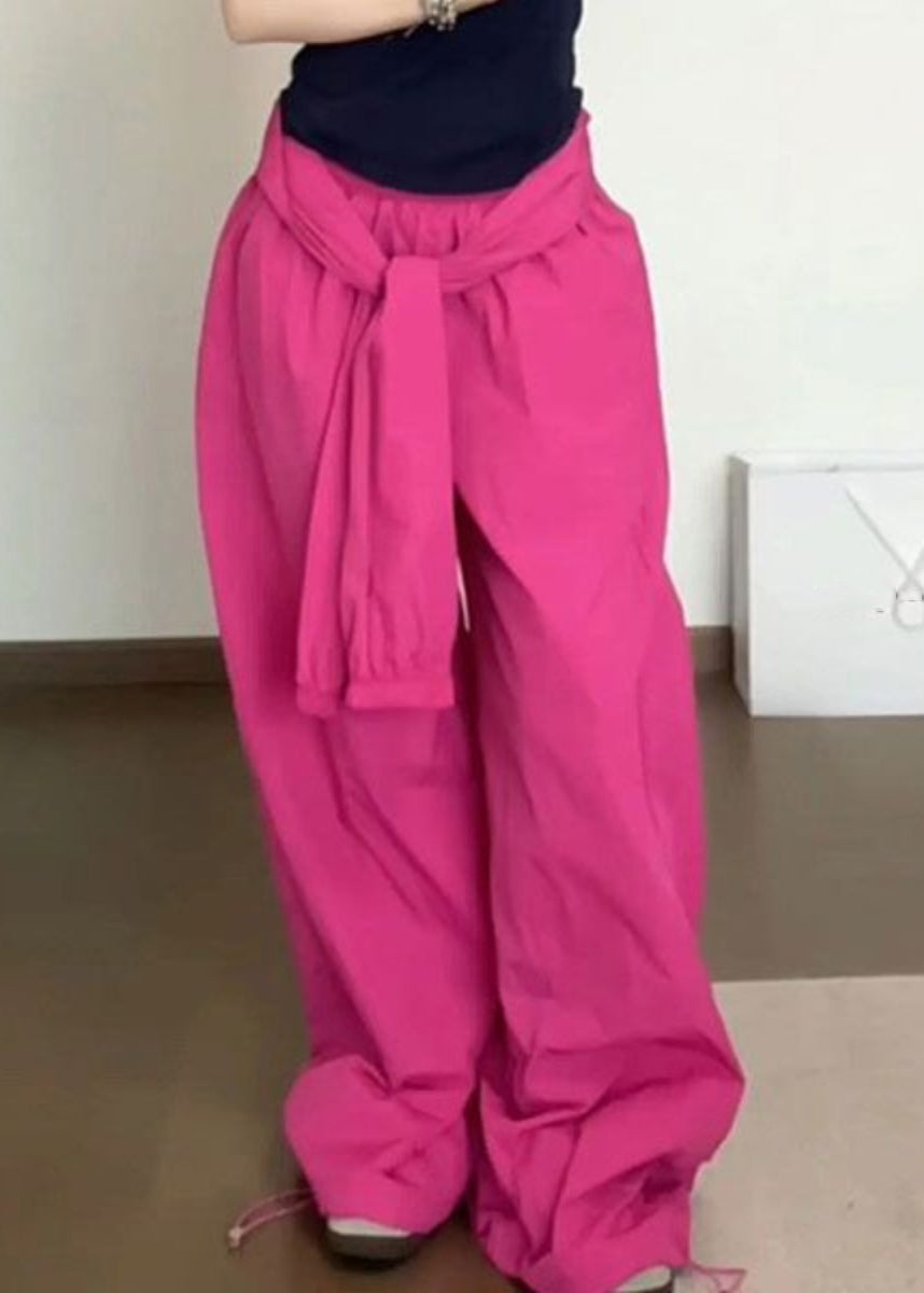 Khaki Pockets Elastic Waist Cotton Pants Summer