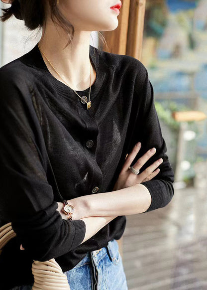 Natural Gilded Camel O-neck Button Knit Cardigan Long Sleeve