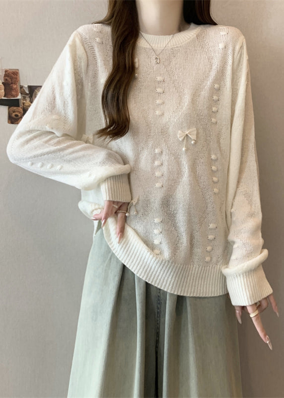 White Tasseled Butterfly Knit Tops Fall