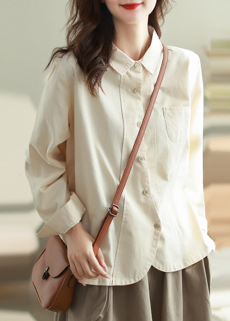White Oversized Patchwork Cotton Shirt Top Spring