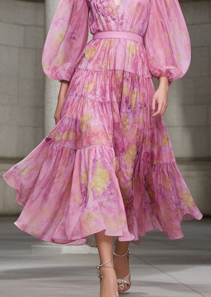 Italian Pink Cinched Exra Large Hem Cotton Blend Dress Fall