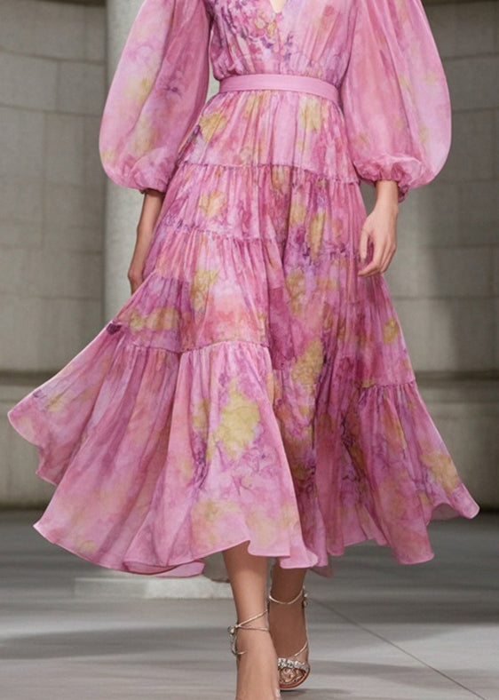 Italian Pink Cinched Exra Large Hem Cotton Blend Dress Fall