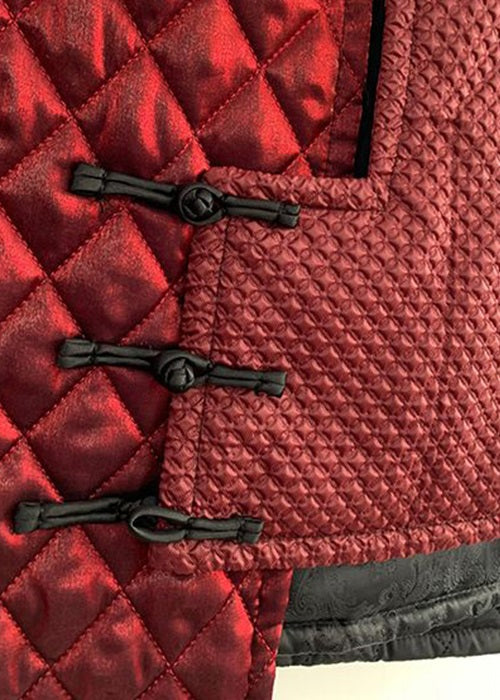 Red Asymmetrical Chinese Button Cotton Blended Waistcoat Sleeveless