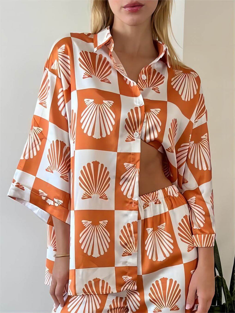 Shell Print Special Satin Button-down Shirt