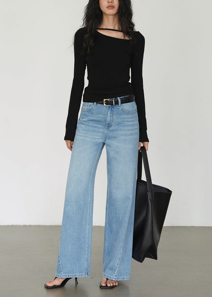 Diy Black Asymmetrical Design Cotton Tops Fall