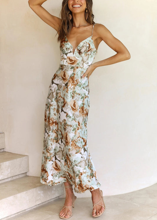Backless Print Cotton Spaghetti Strap Dresses Summer